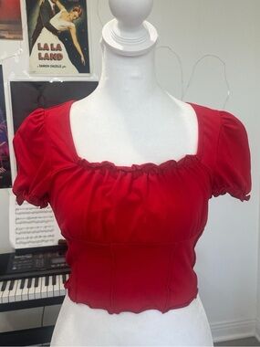 Women’s Red Puff Sleeve Square-Neck Top - SHEIN